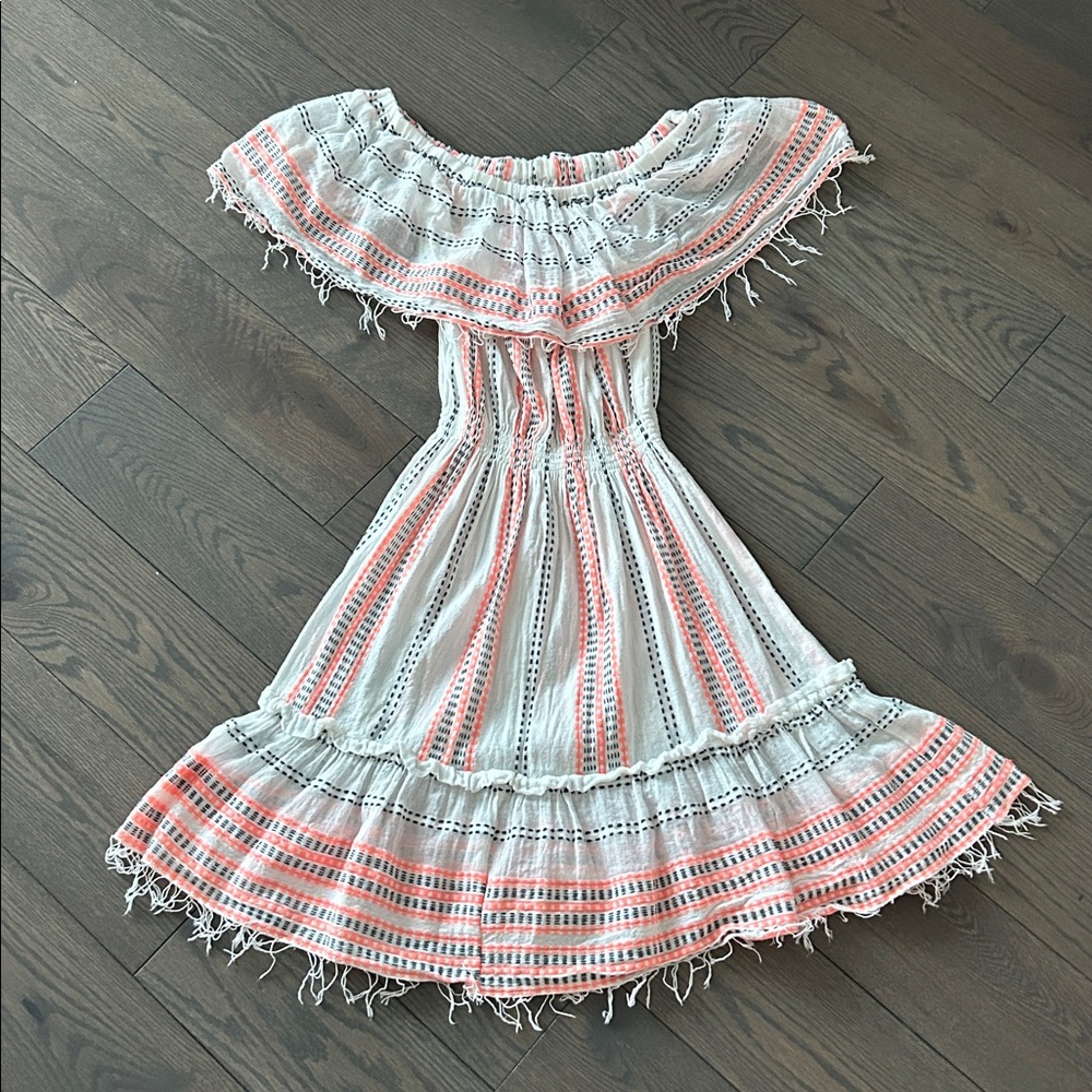 Lemlem Pink and White Off-Shoulder cover up